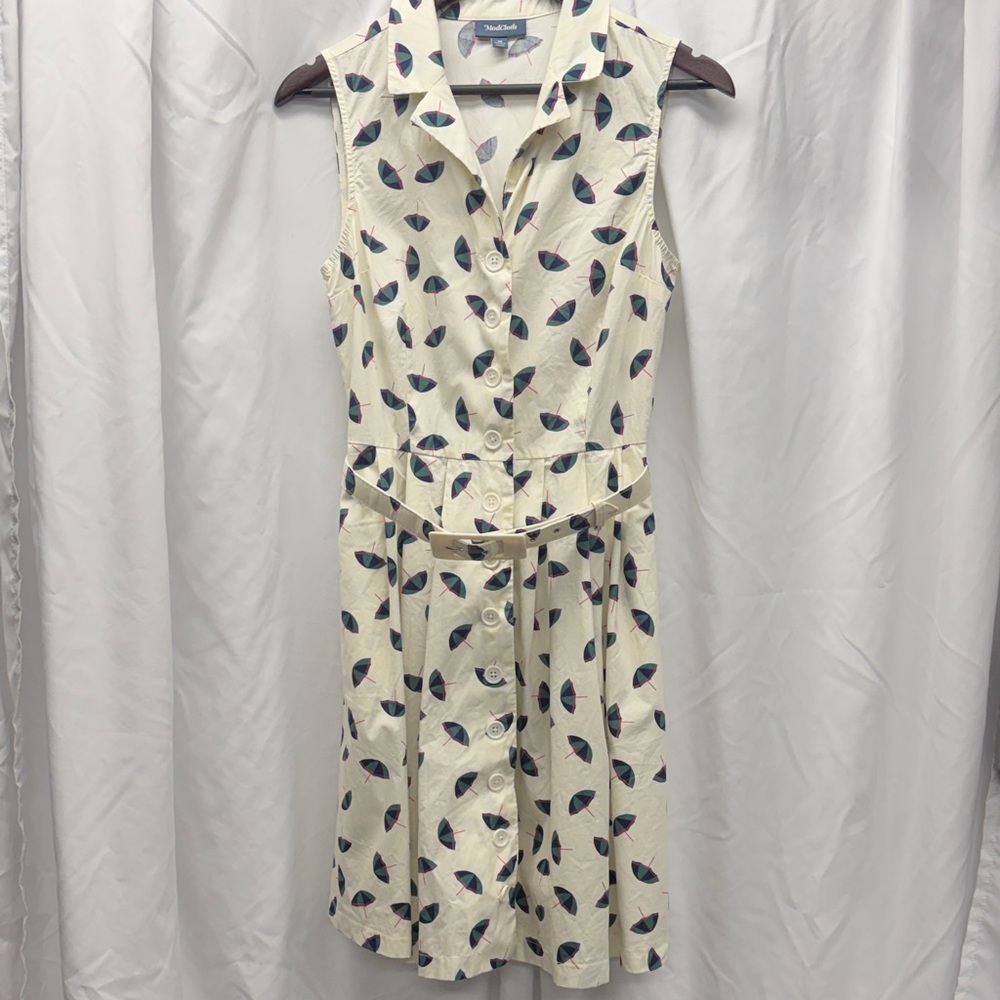 Modcloth Cream and Blue Umbrella Print Midi Dress
